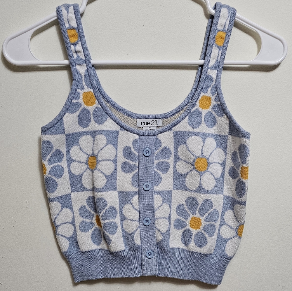 Rue21 Soft Knit Sweater Sleeveless Tank Top with Blue‎ and Yellow Accents